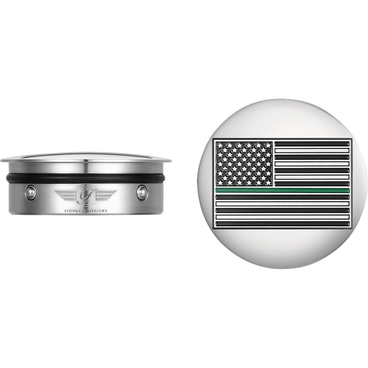 Figurati Designs Swing Arm Covers Green Line American Flag Custom Reversed - FD72-AFGL-SS For Harley Motorcycles 1980-2026