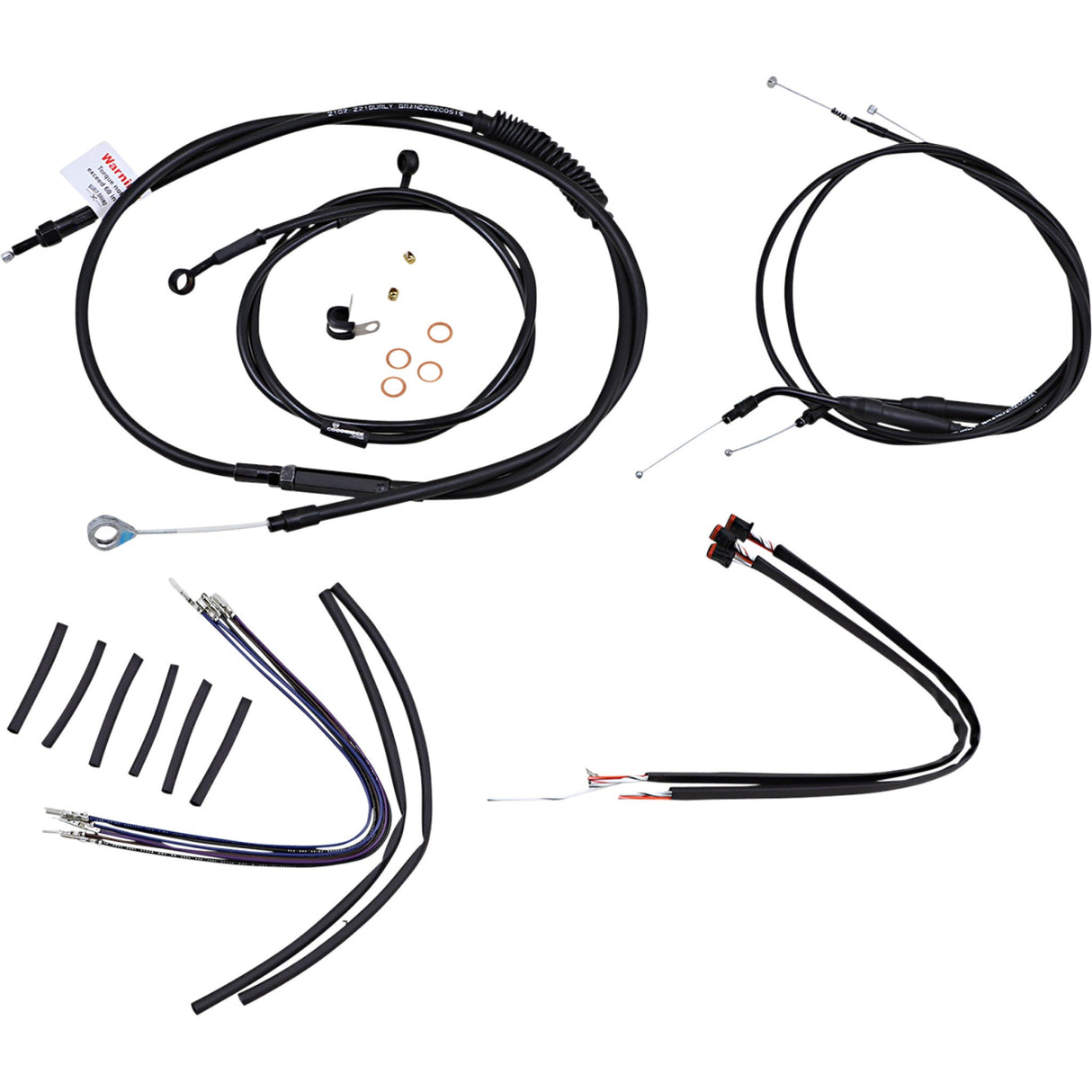 Burly Brand Complete Black Vinyl Handlebar Cable Line Kit For Ape Hangers 12" - B30-1106 For Harley Sportster 2014-2022
