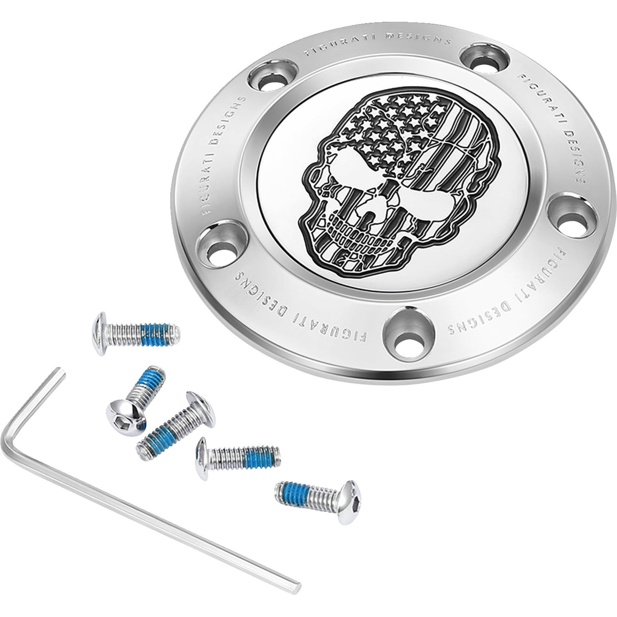 Figurati Designs Timing Cover 5 Hole Skull Contrast Cut Stainless Steel - FD27-TC-5H-SS For Harley Motorcycles 1999-2017