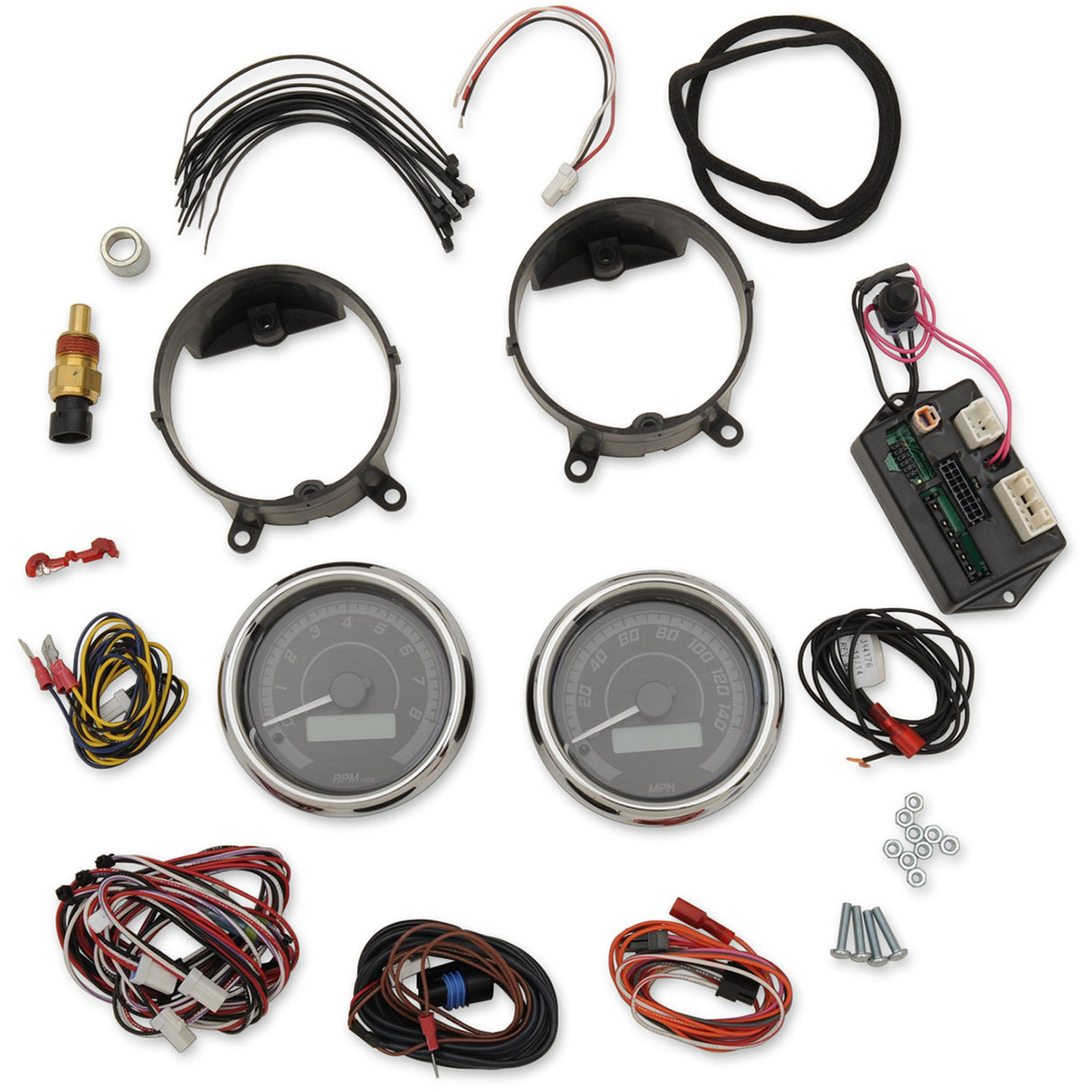 Dakota Digital MVX-8K Series Analog Digital Gauge Kit — 8200KGC Model Chrome Bezel Black Face With Gray - MVX-8200-KG-C For Harley Touring 1996-2003