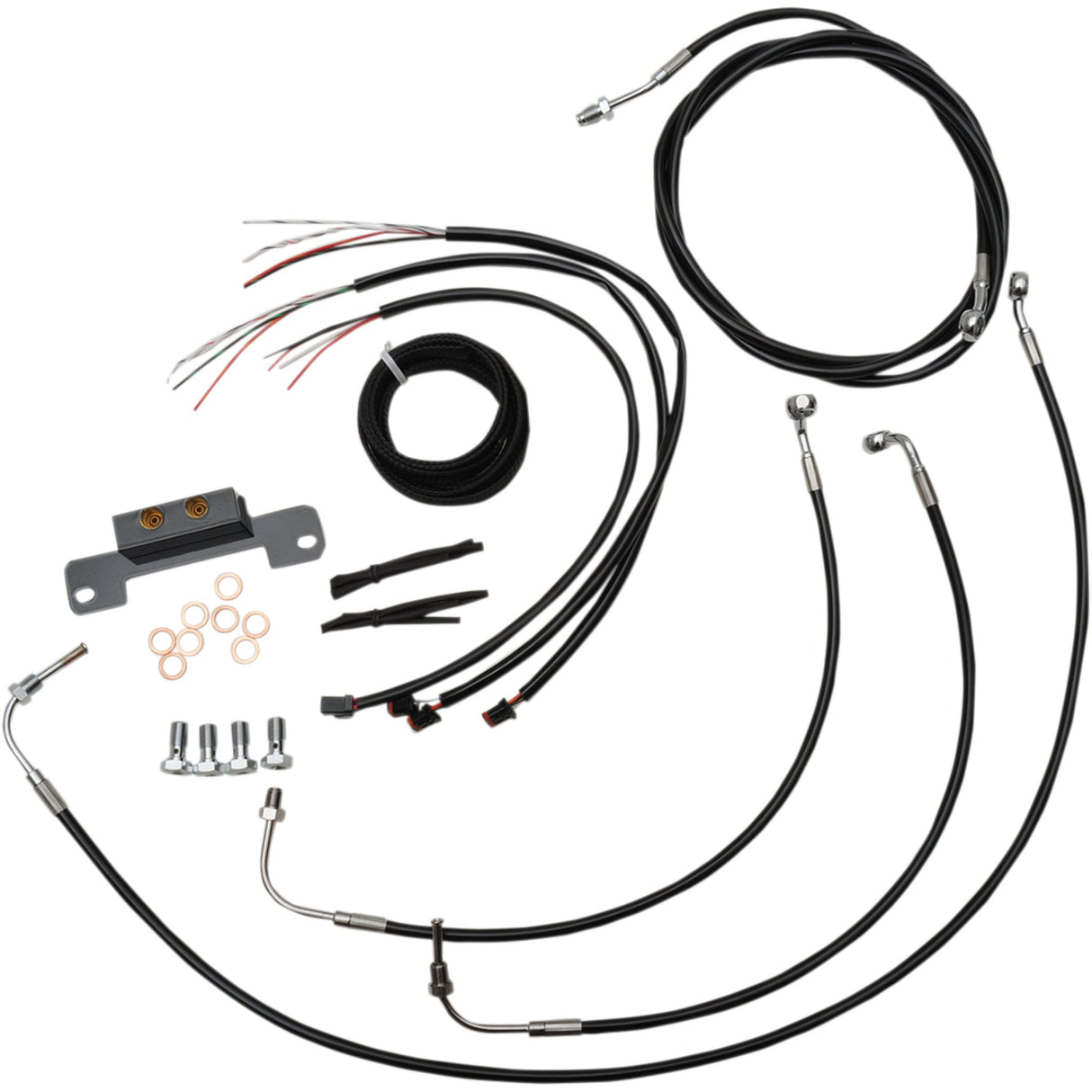 LA CHOPPERS 0662-0217 LA-8055KT2-19B Complete Black Vinyl Braided Handlebar Cable/Brake Line Kit - 18" - 20" Handlebars - Black Vinyl