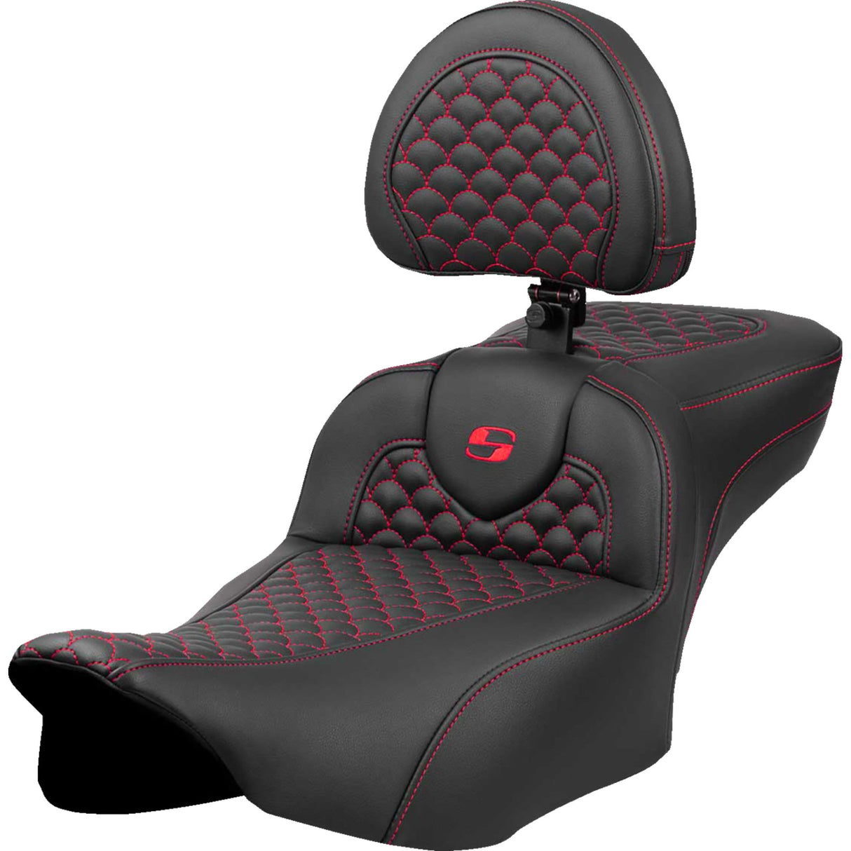 Saddlemen Dragon Scale Stitch RoadSofa™ Seat Red Stitch With Backrest - 823-07-209B4 For Harley Touring 2023-2026