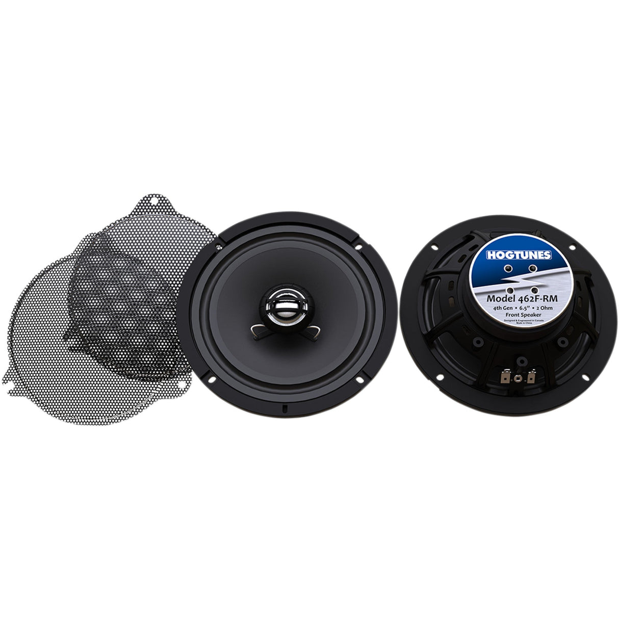 HOGTUNES 4405-0556 462F-RM Gen 4 6.5” 2 Ohm Front Speakers With Grills 6.5" Replacement Front Speakers - Harley Davidson