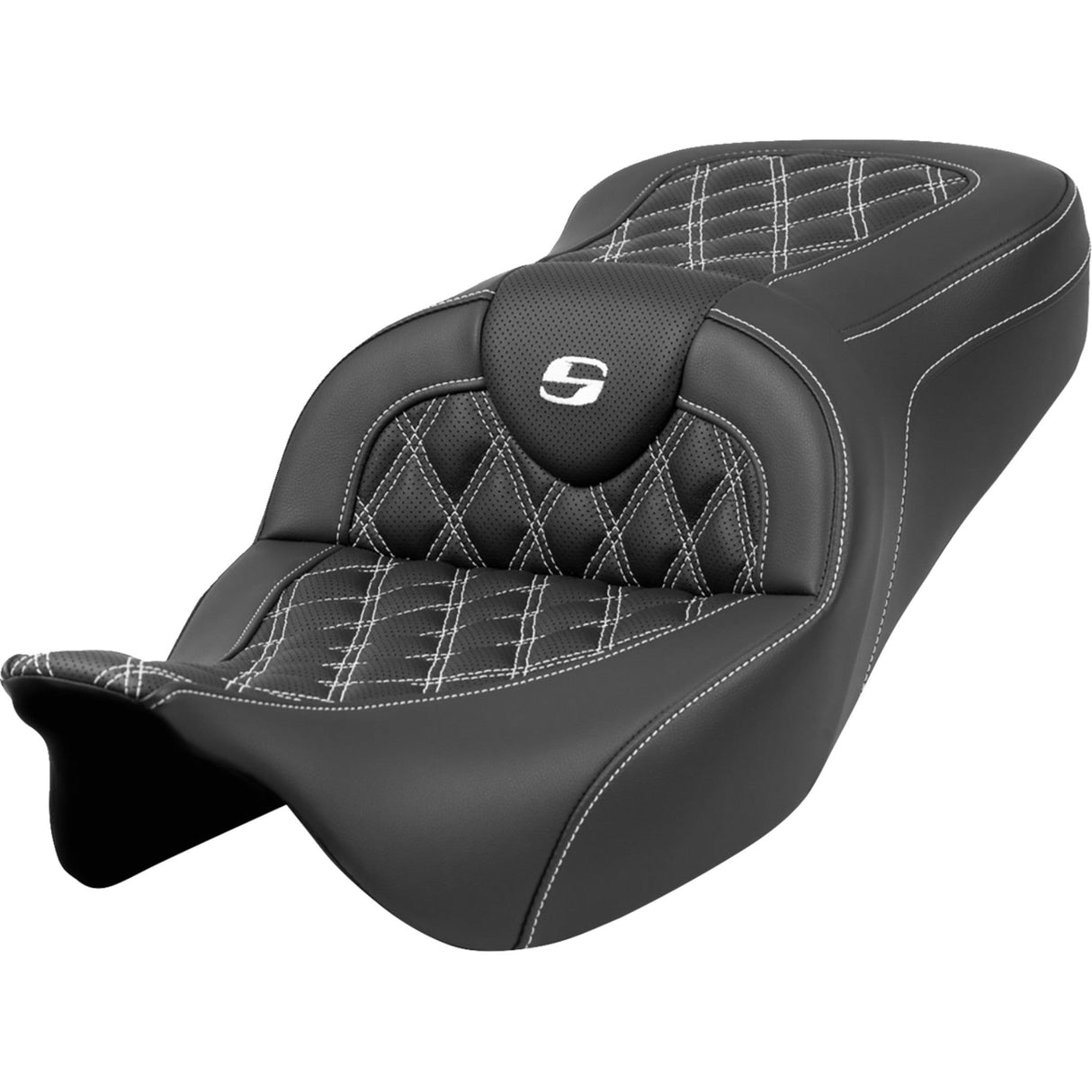 Saddlemen Roadsofa™ Lattice Stitch Seat White Stitch Without Backrest - 808-07B-18206 For Harley Touring 2008-2023