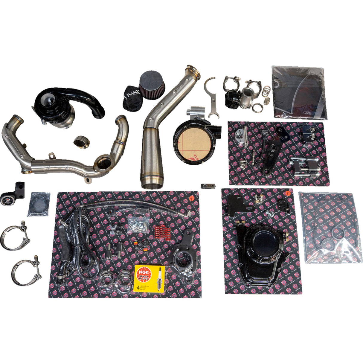 Trask Tornado Turbo Performance Kit Black With Brushed Stainless Steel Exhaust M8 - TM-7600 For Harley Motorcycles 2017-2023