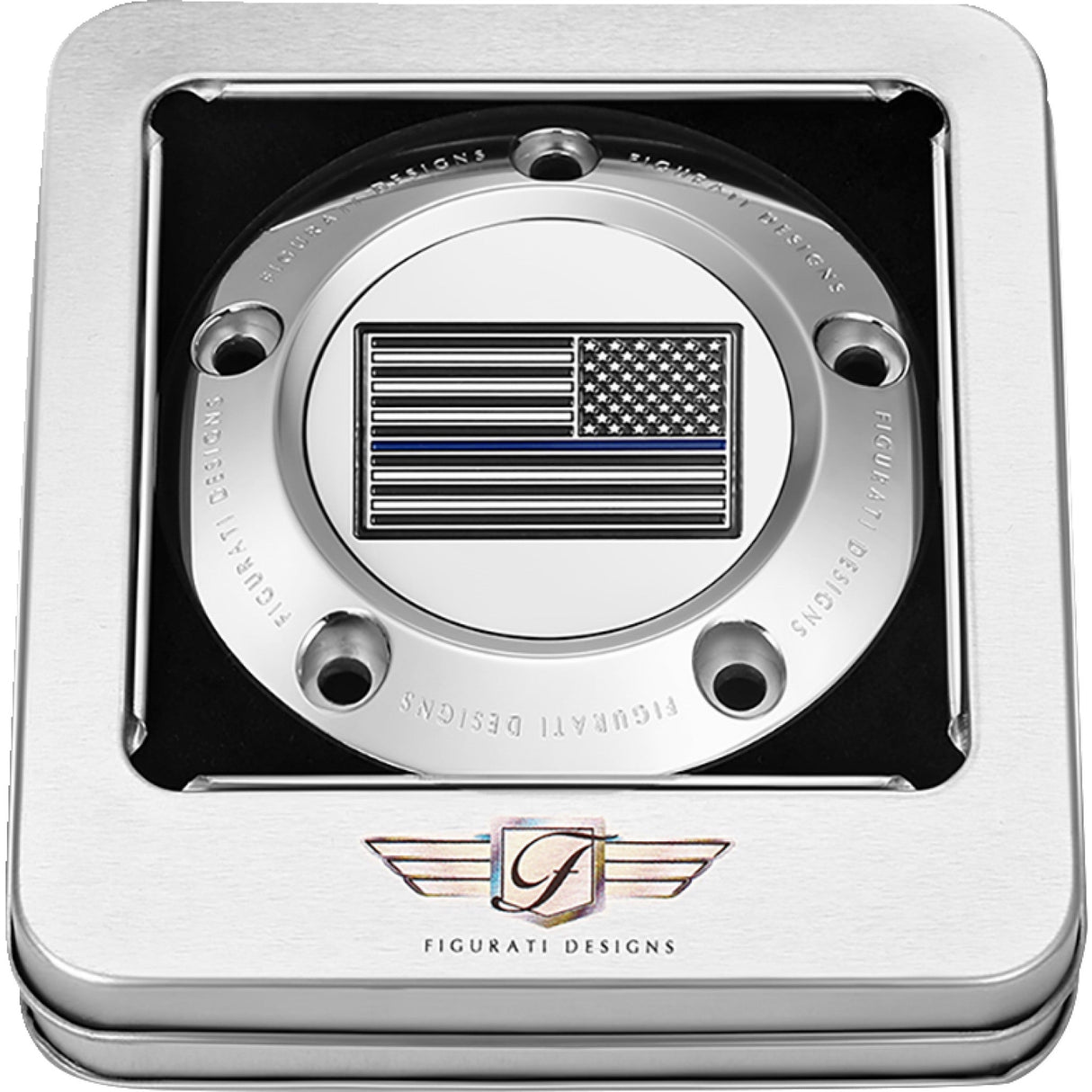 FIGURATI DESIGNS 0940-2096 FD70-TC-5H-SS Timing Cover 5 hole - blue line american flag - stainless steel