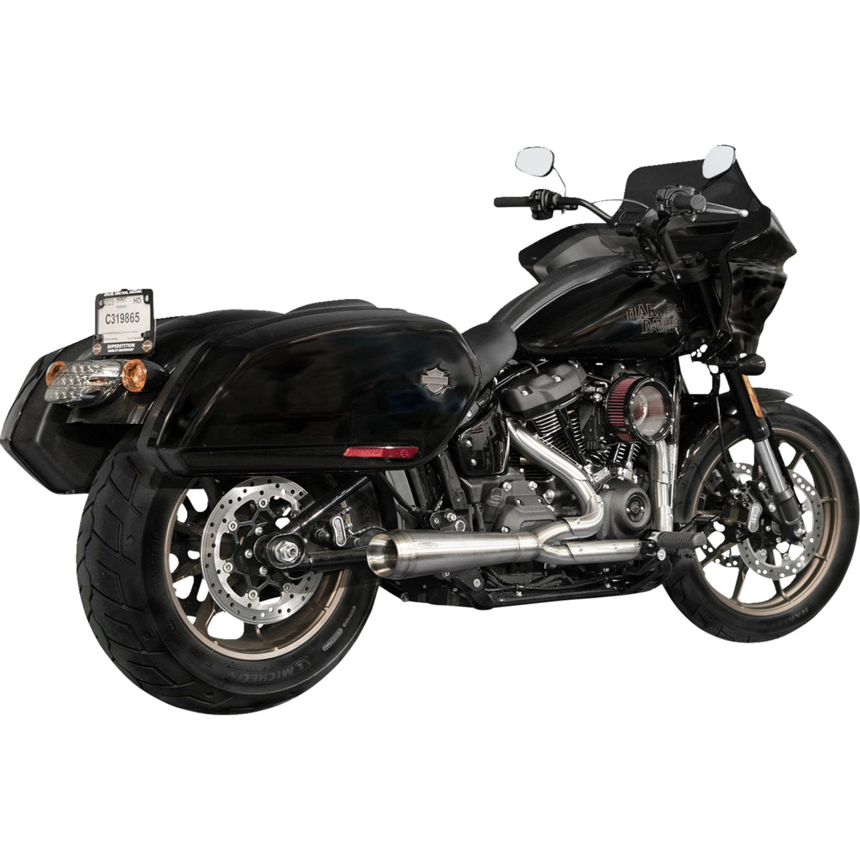 Trask 2-Into-1 Assault Exhaust System Natural With Bags - TM-5053 For Harley Softail 2018-2024