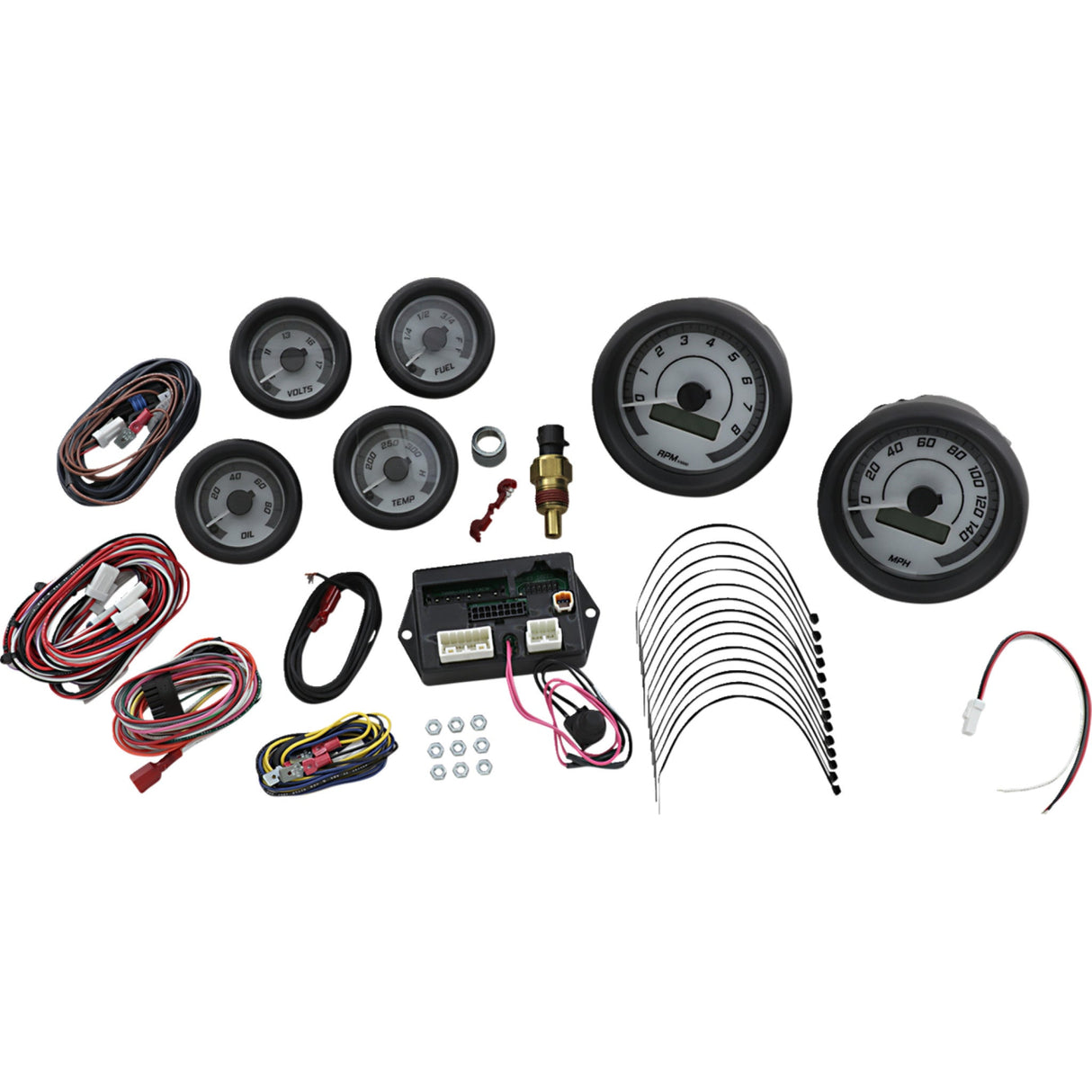 DAKOTA DIGITAL 2212-0569 MVX-8600-WG-K MVX-8K Series Analog/Digital Gauge Kit — 8600WGK Model - MVX-8K Series Analog/Digital 6-Gauge Kit - Black Bezel - White Face with Gray Background