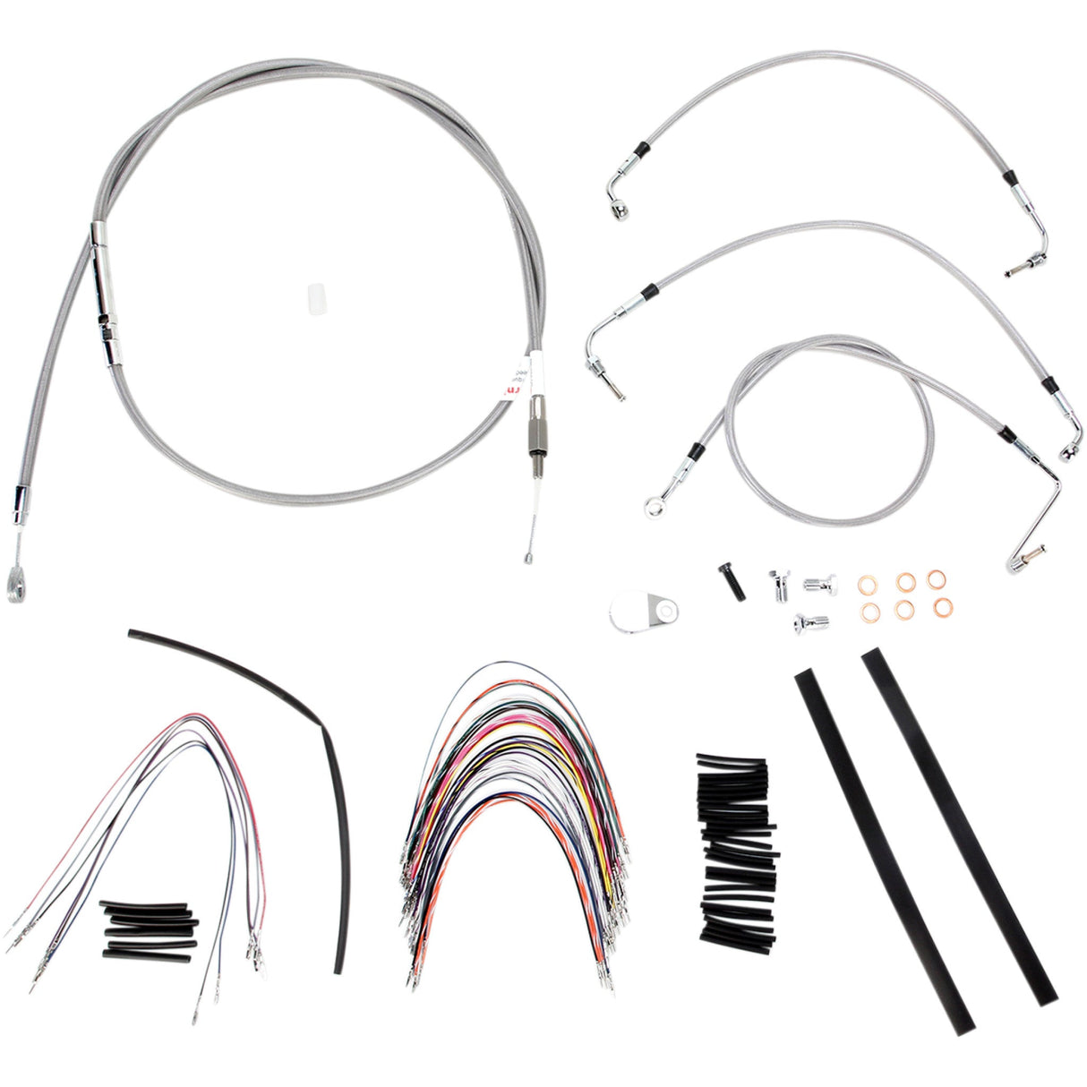 Burly Brand Complete Stainless Braided Handlebar Cable Brake Line Kit 16" Ape Hangers - B30-1092 For Harley Touring 2008-2013