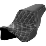 Saddlemen Lattice Stitch Step-Up Seat Front White Stitch - 808-07B-17206 For Harley Touring 2008-2024