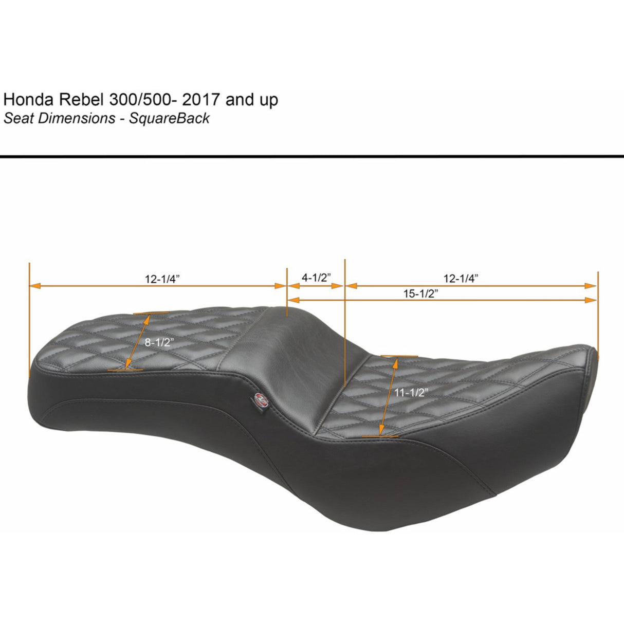 MUSTANG 0810-2395 84003 Squareback One-Piece Seat Squareback Seat - Black - Double Diamond - Rebel 300/500 '17-'23