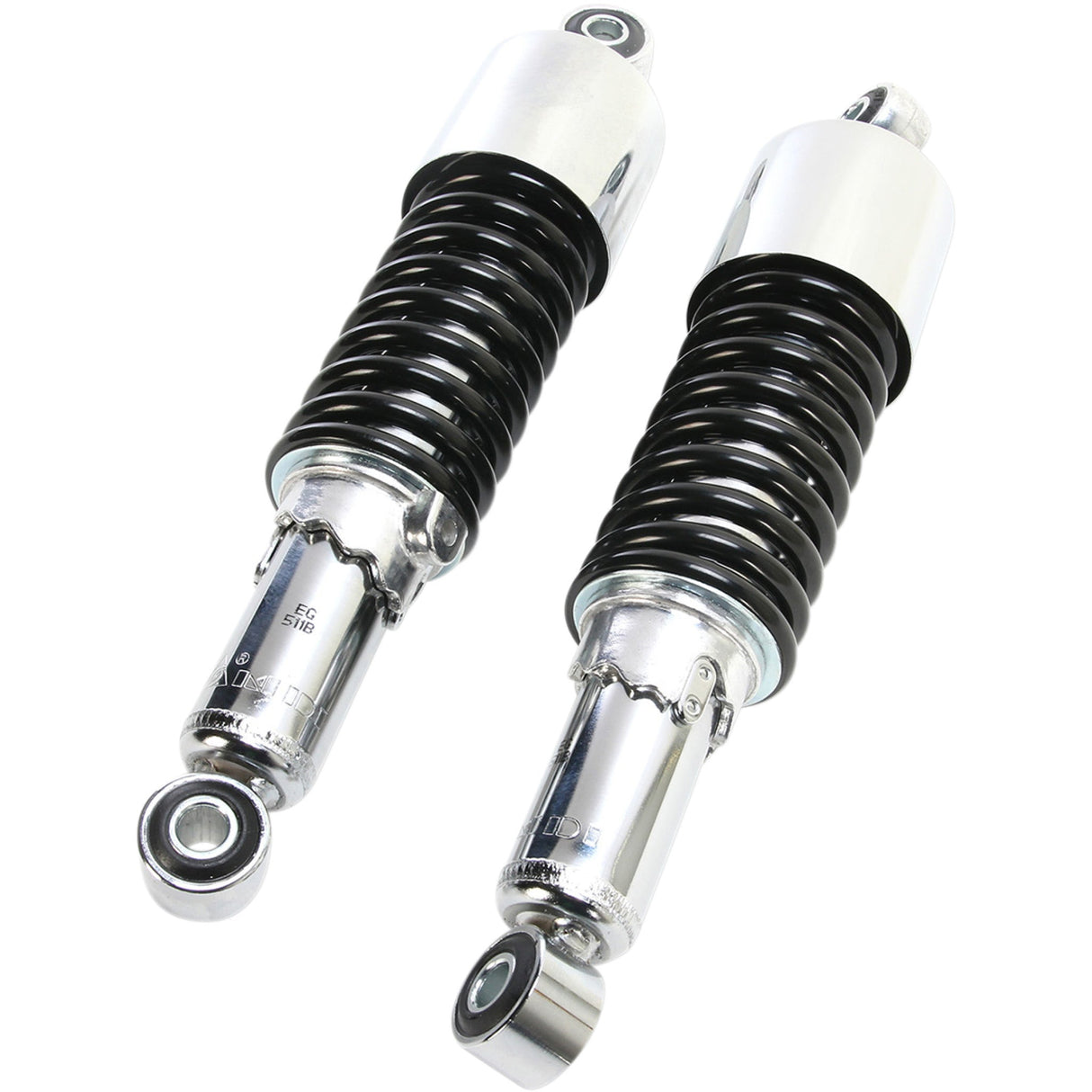 EMGO 1310-1219 17-05700 Custom Shorty Shocks with shroud - chrome body/black spring finish - eye lowering