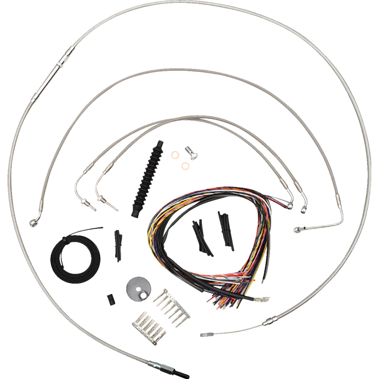 LA Choppers Complete Stainless Braided Handlebar Cable Brake Line Kit — Cable Kit 12"-14" Handlebars - LA-8155KT2-13 For Harley Softail 2018-2022