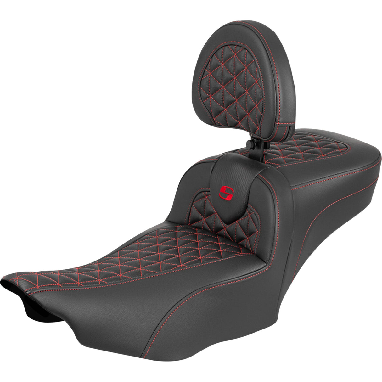 SADDLEMEN 0801-2243 823-07-211B4 Roadsofa™ Extended Reach Seat with backrest - red stitch - flh/flt '23-'25