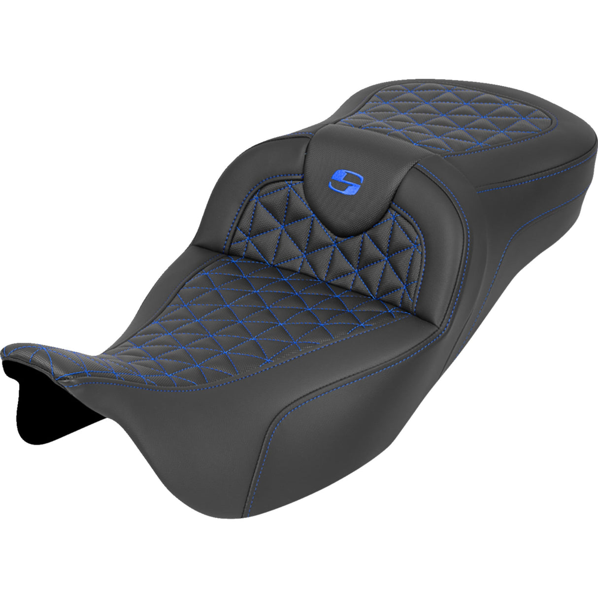 Saddlemen RoadSofa™ Tri Gripper Seat Extended Reach Blue Stitch Without Backrest - 808-07B-21101 For Harley Touring 2008-2025