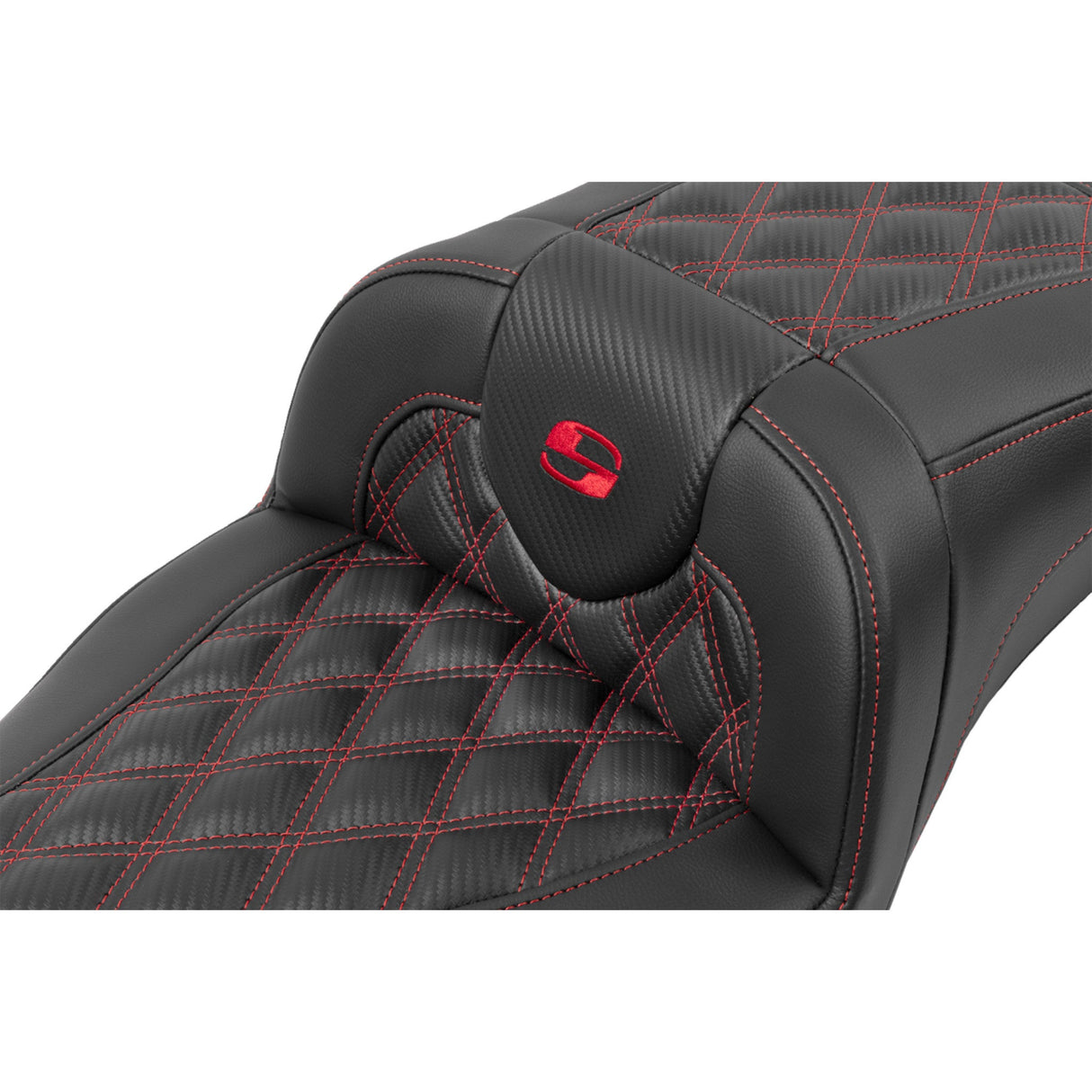 Saddlemen Roadsofa™ Extended Reach Seat Without Backrest Lattice Stitch Red Stitch - 823-07-20704 For Harley Touring 2023-2026