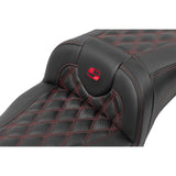 Saddlemen Roadsofa™ Extended Reach Seat Without Backrest Lattice Stitch Red Stitch - 823-07-20704 For Harley Touring 2023-2026