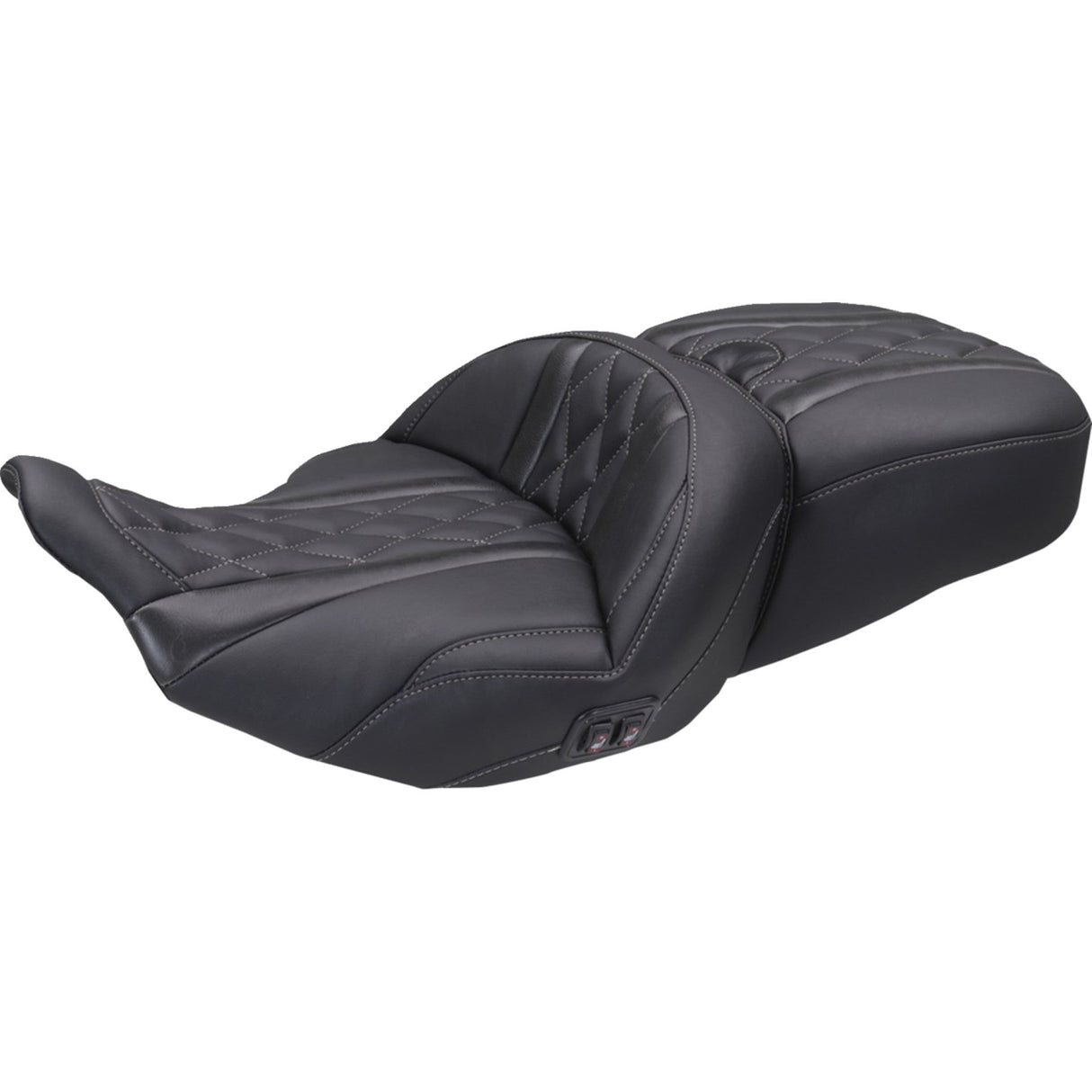 MUSTANG 0801-2316 89410GM Heated Super Touring One Piece 2-Up Seat deluxe diamond - gun metal stitch - flt/flh '23-'25