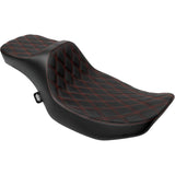 DRAG SPECIALTIES SEATS 0801-2036 Extended Reach Predator III Seat Extended Reach Predator III Set - Double Diamond - Red Stitching - Vinyl - FLH/FLT '23-'24