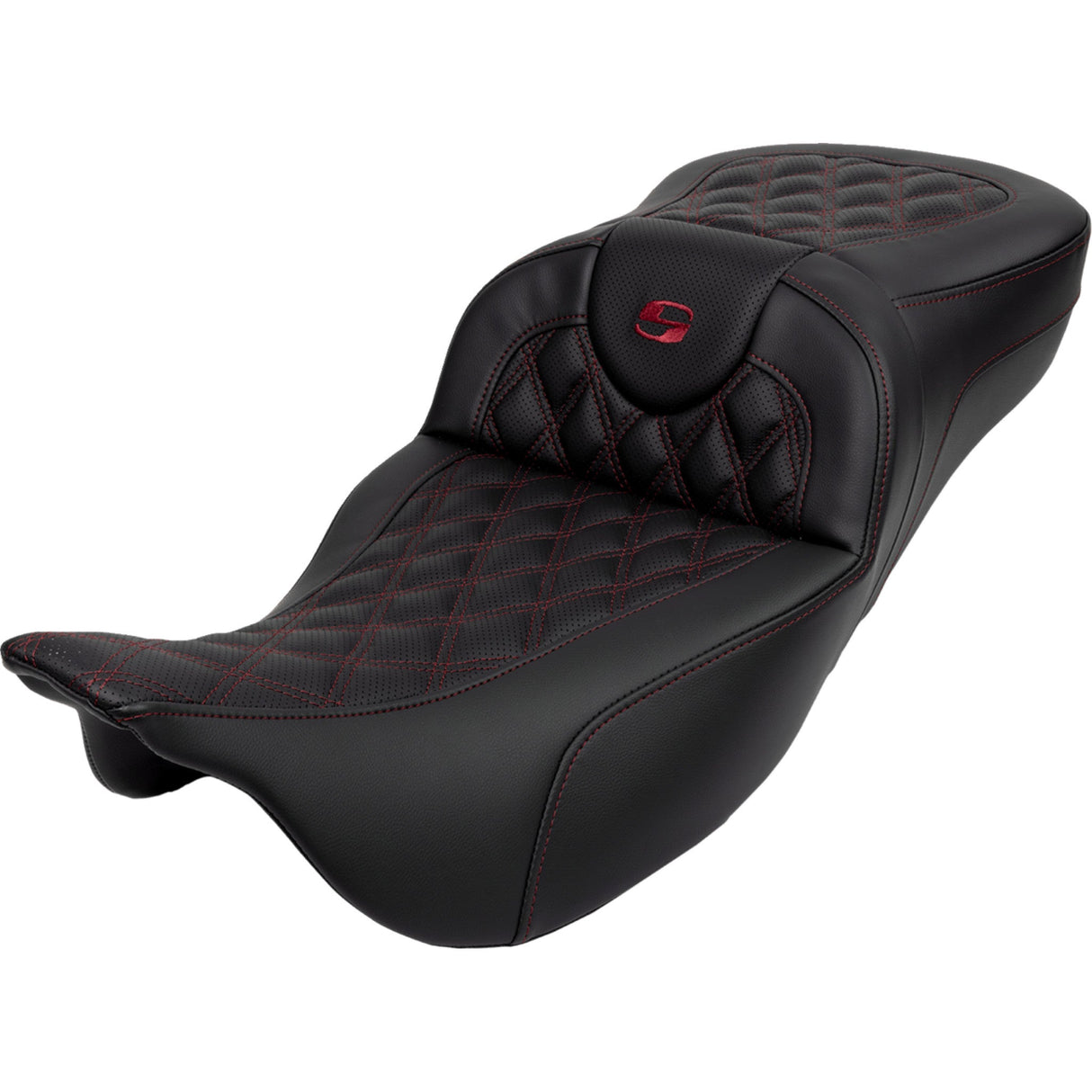 SADDLEMEN 0801-1619  A808-07R-184BUR Roadsofa™ Extended Reach Seat- Lattice Stitch - Wine Berry Stitch - with Backrest - FL 08-23