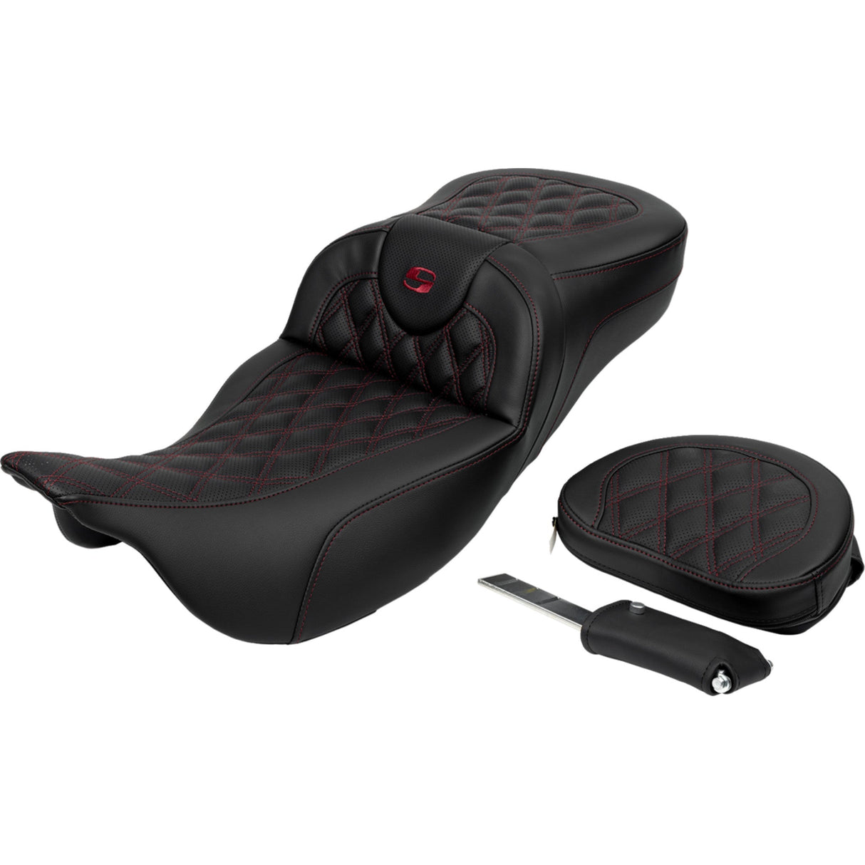 SADDLEMEN 0801-1619  A808-07R-184BUR Roadsofa™ Extended Reach Seat- Lattice Stitch - Wine Berry Stitch - with Backrest - FL 08-23