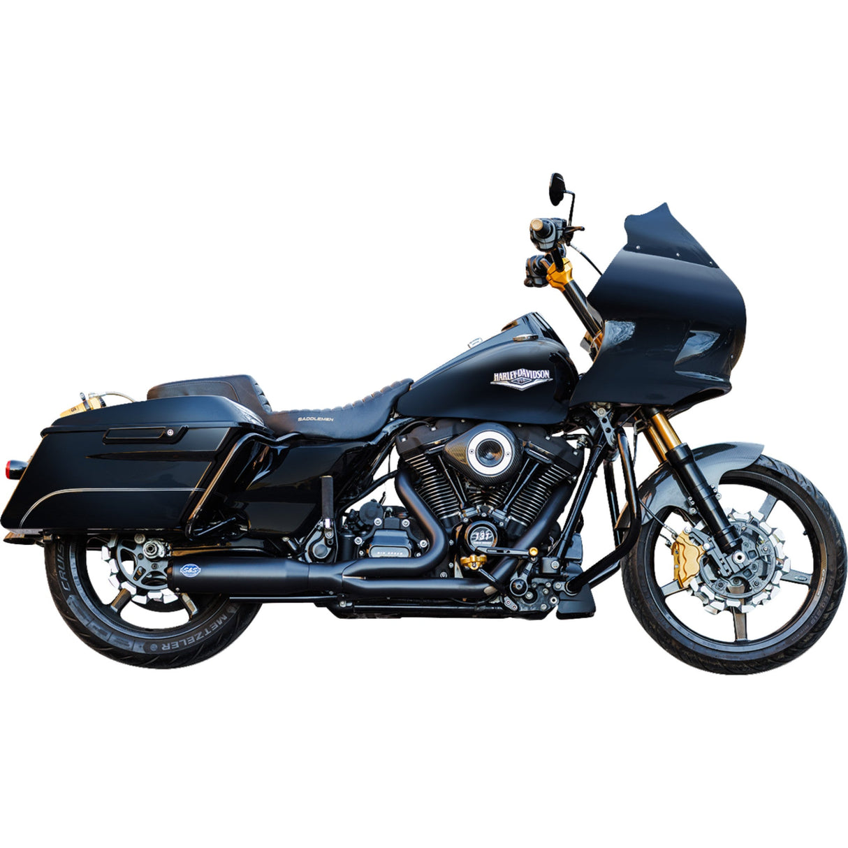 S&S Cycle 2-Into-1 Qualifier Exhaust System Race Only Guardian Black - 550-1109 For Harley Touring 2017-2023