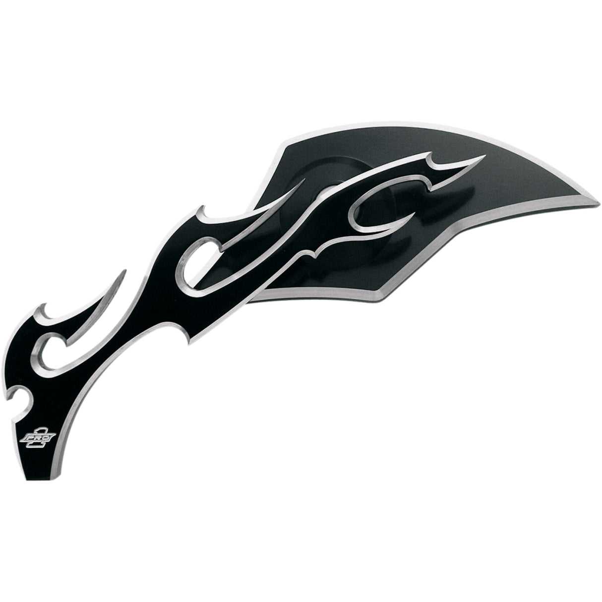 PRO-ONE PERF.MFG. 0640-0245 104220B Billet Aluminum Mirror Mirror - Flame - Side View - Milled - Oblong - Black/Chrome - Left