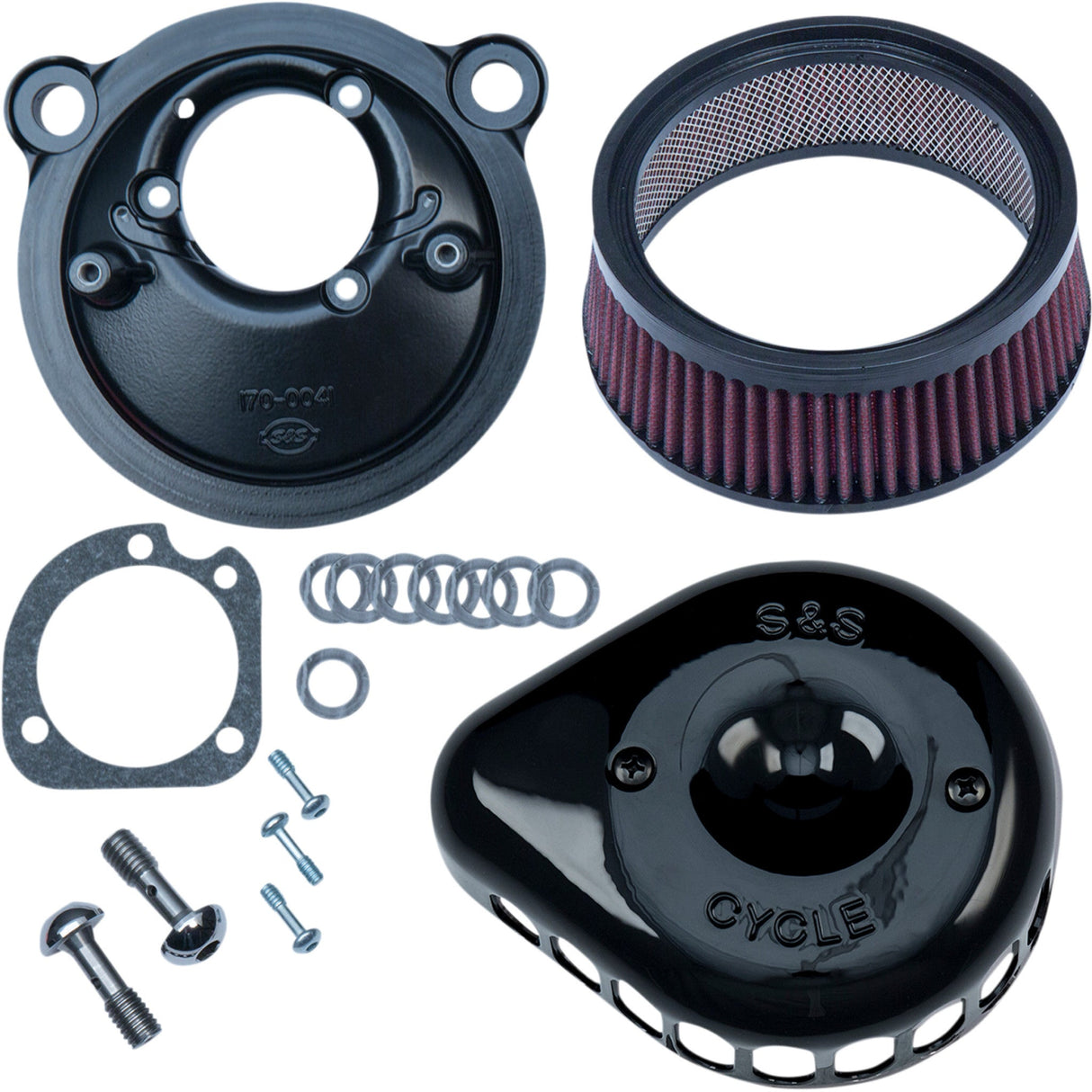 S&S Cycle Mini Teardrop Stealth Air Cleaner Kit Gloss Black - 170-0440C For Harley Sportster 2007-2022