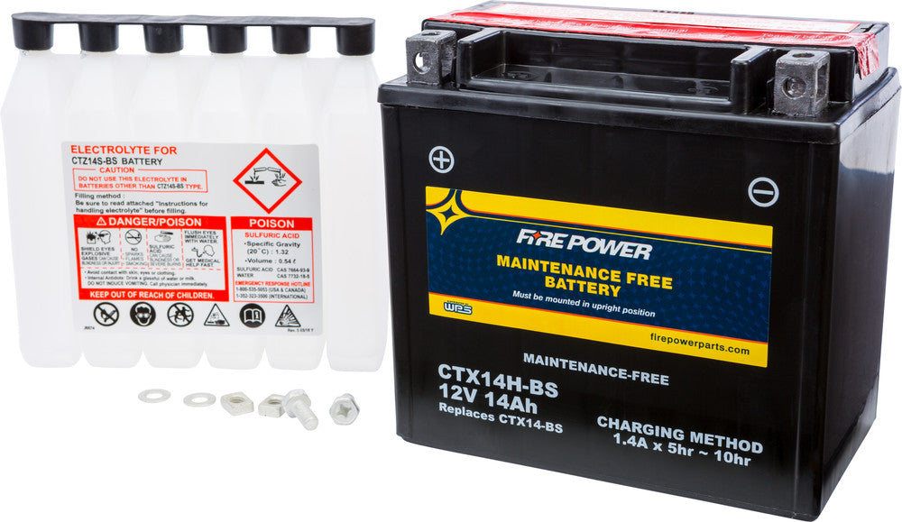 Fire Power Battery Maintenance Free - CTX14H-BS For BMW Motorcycles 2005-2014 | Kawasaki Motorcycles 1993-2019