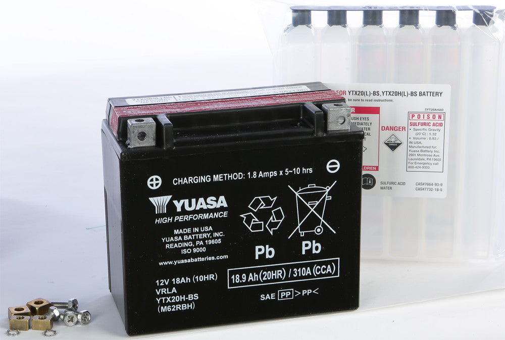 Yuasa Battery YTX20H-BS Maintenance Free - YUAM62RBH For Harley 1980-1996 | Yamaha Snowmobiles 2013-2023 | Indian 2001-2003