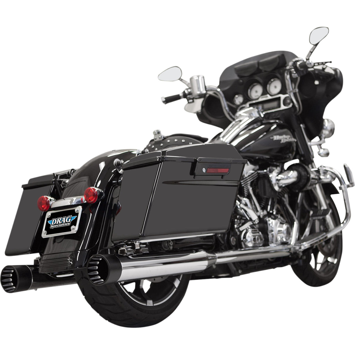 Bassani Xhaust DNT Straight Can Slip-On Mufflers Chrome Black - 1F7DNT5 For Harley Touring 1995-2016