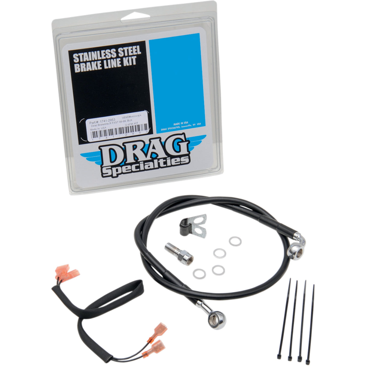 Drag Specialties Stainless Steel Brake Line Kit Rear Black For Harley Softail 1989-1999