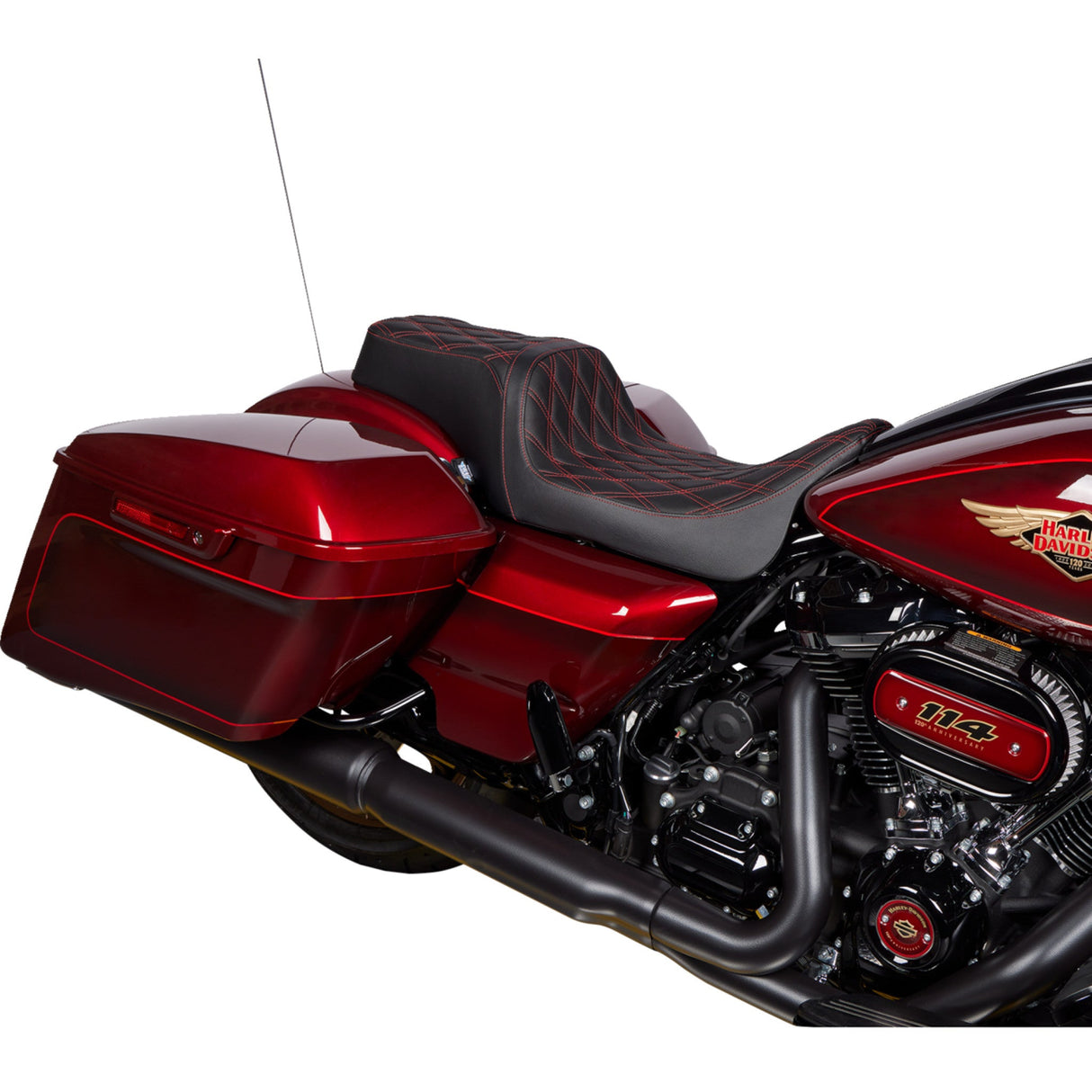 DRAG SPECIALTIES SEATS 0801-1491 Predator 1-Up Seat Predator 1Up Seat - Vinyl - Double Diamond Red Stitch - FLH '08-'23