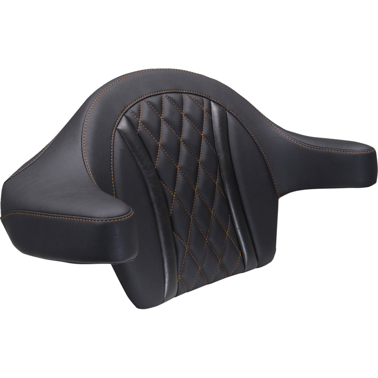 Mustang Extended Arm Wrap-Around Backrest Diamond Mandarin Orange Stitch - 88430MO For Harley Touring 2023-2026
