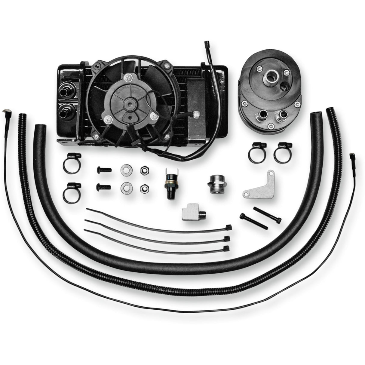 Jagg Oil Coolers Low-Mount Fan-Assisted Oil Cooler Kit Fan-Assisted Oil Cooler Kit Low Mount Touring - 751-FP2400-0323 For Harley Touring 2009-2016