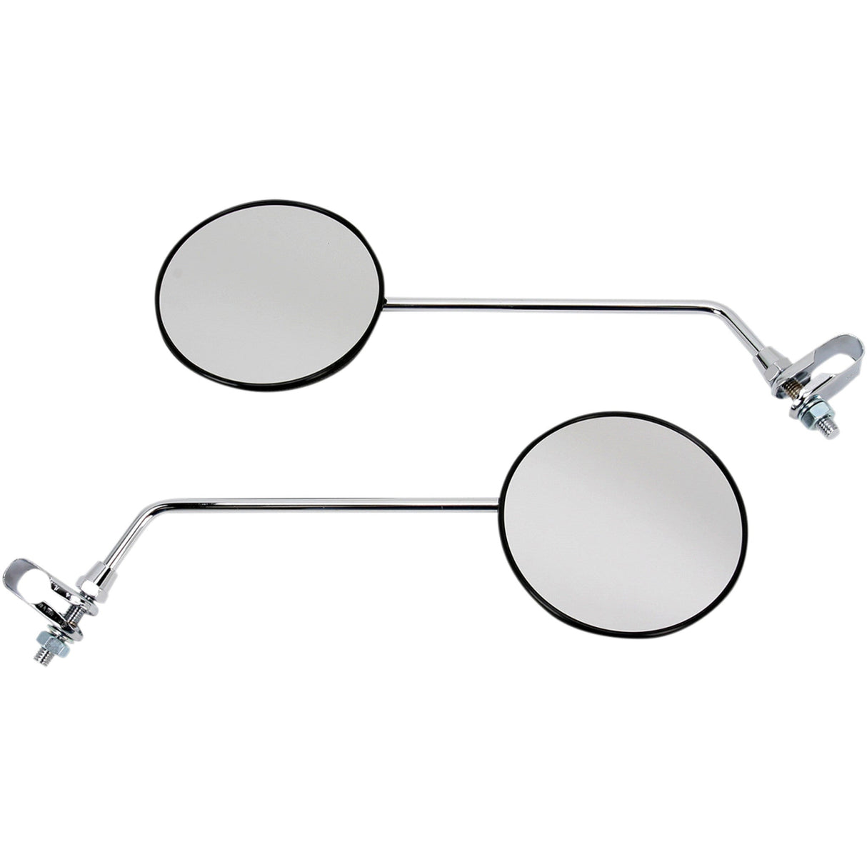 Emgo Universal Clamp-On Mirror — Round Side View Round 9" Stem Black Head Chrome Stem Tinted Glass Pair Universal