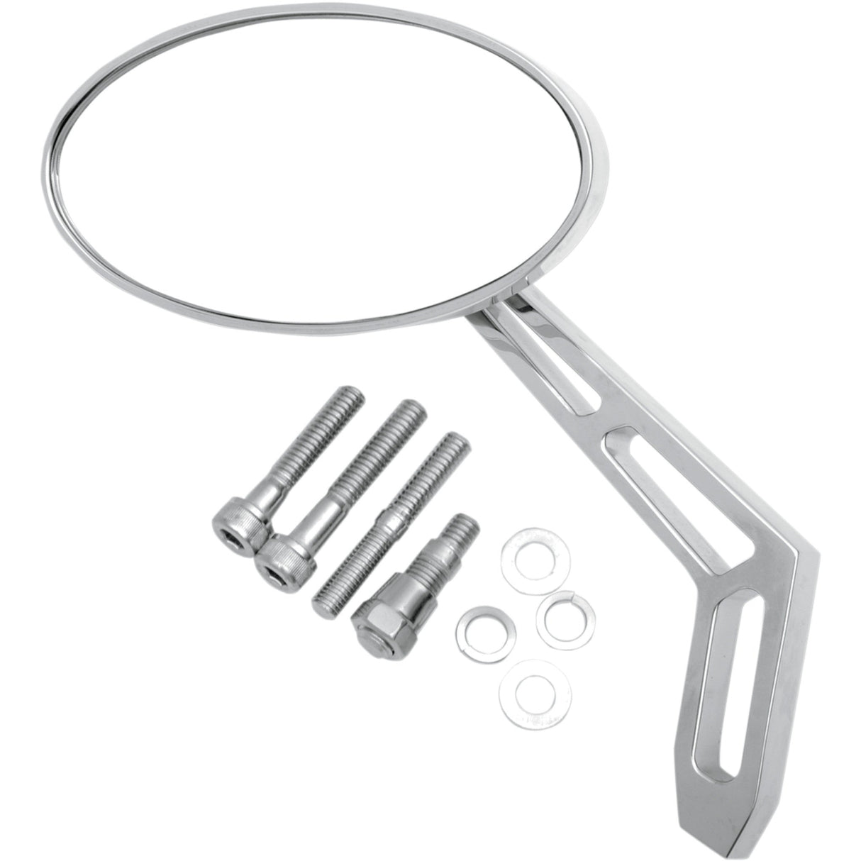 PRO-ONE PERF.MFG. 1901-0008 102310 Billet Aluminum Mirror Mirror - Weekend Warrior - Side View - Cut-Out - Oval - Chrome - Left