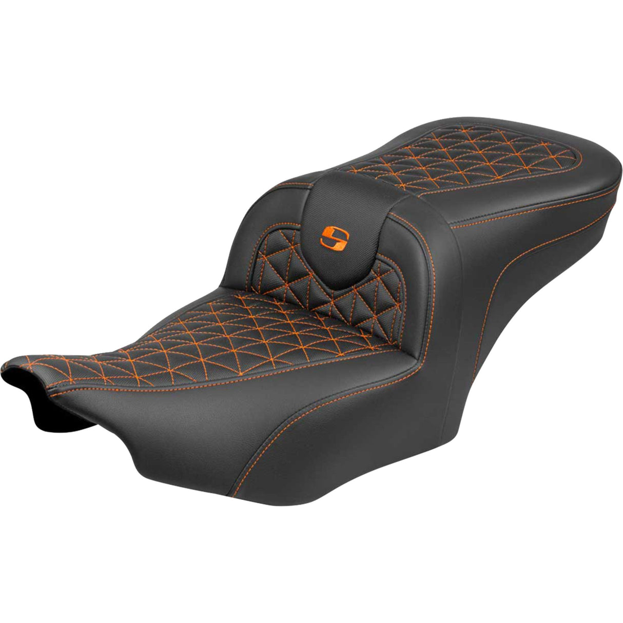 Saddlemen Roadsofa™ Standard Reach Seat Without Backrest Orange Stitch - 823-07-21003 For Harley Touring 2023-2026