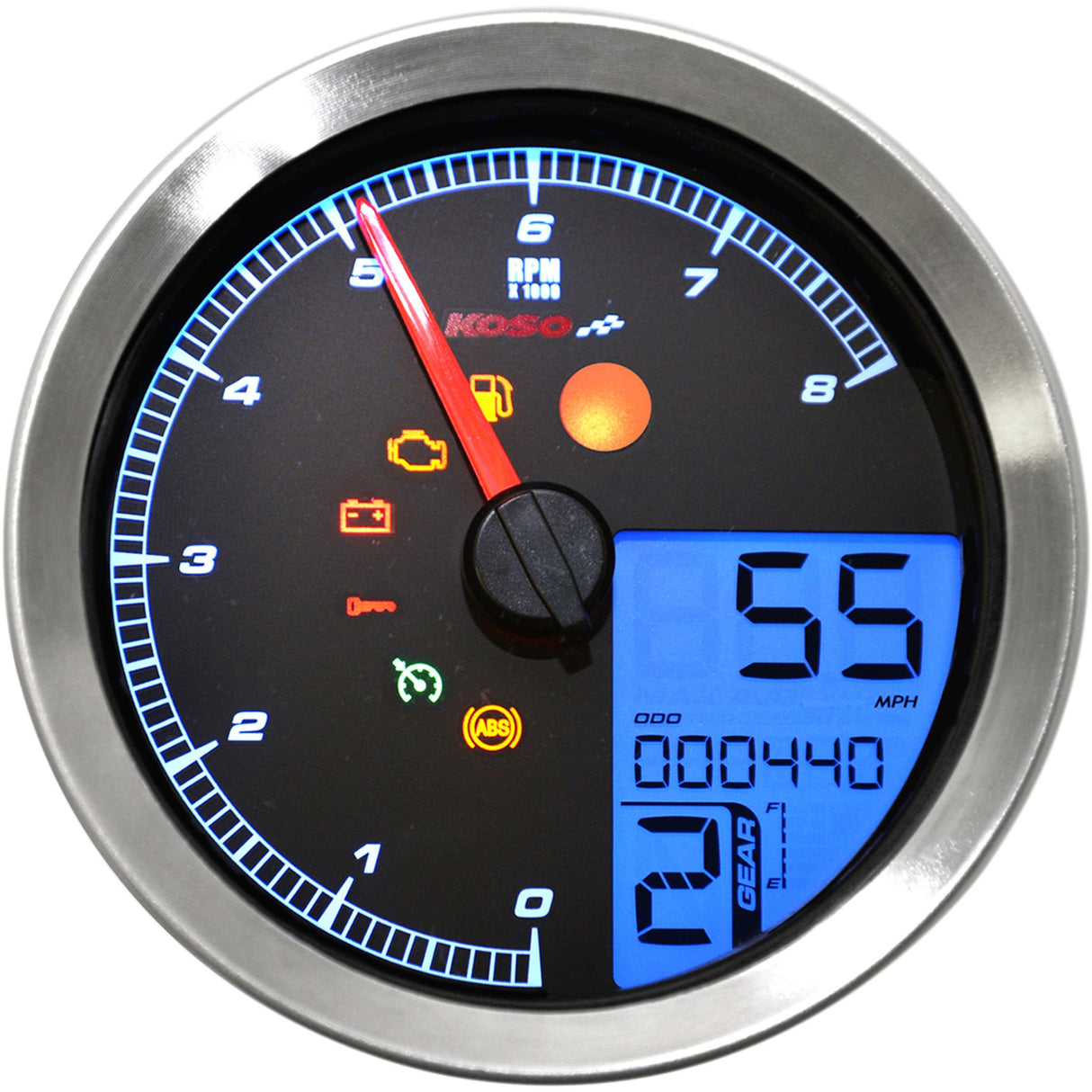 KOSO NORTH AMERICA 2211-0169 BA051201 HD-04 Speedometer/Tachometer Multi-Function Speedometer/Tachometer - HD-04 - Chrome