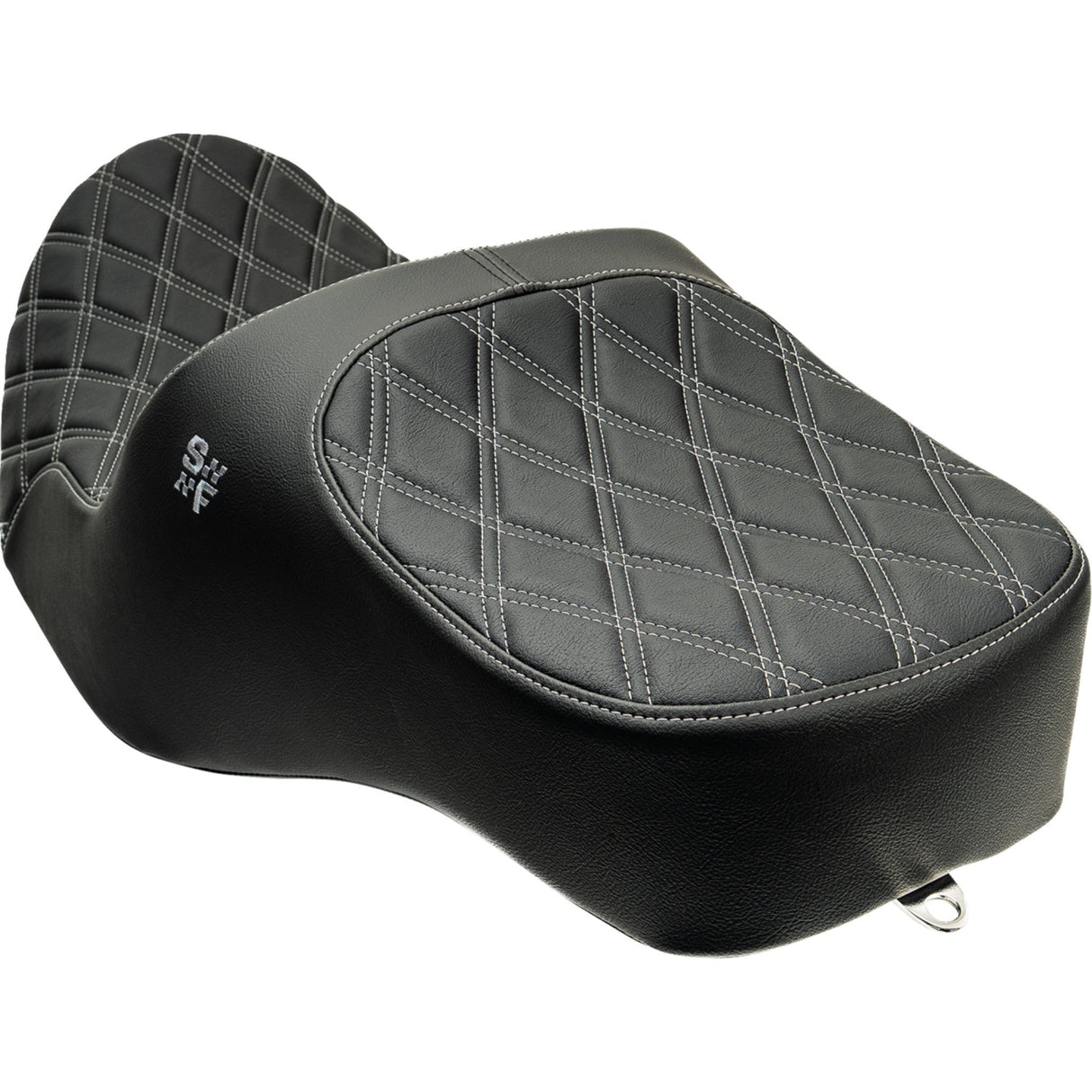 Slyfox Chariot Seat Silver Double Diamond Stitch Silver Logo - 4723D For Harley Touring 2009-2025