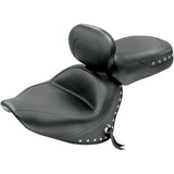 MUSTANG 0810-0538 79476 Wide Touring Seat with Driver Backrest Seat - Wide Touring - With Driver Backrest - Two-Piece - Chrome Studded - Black w/Conchos