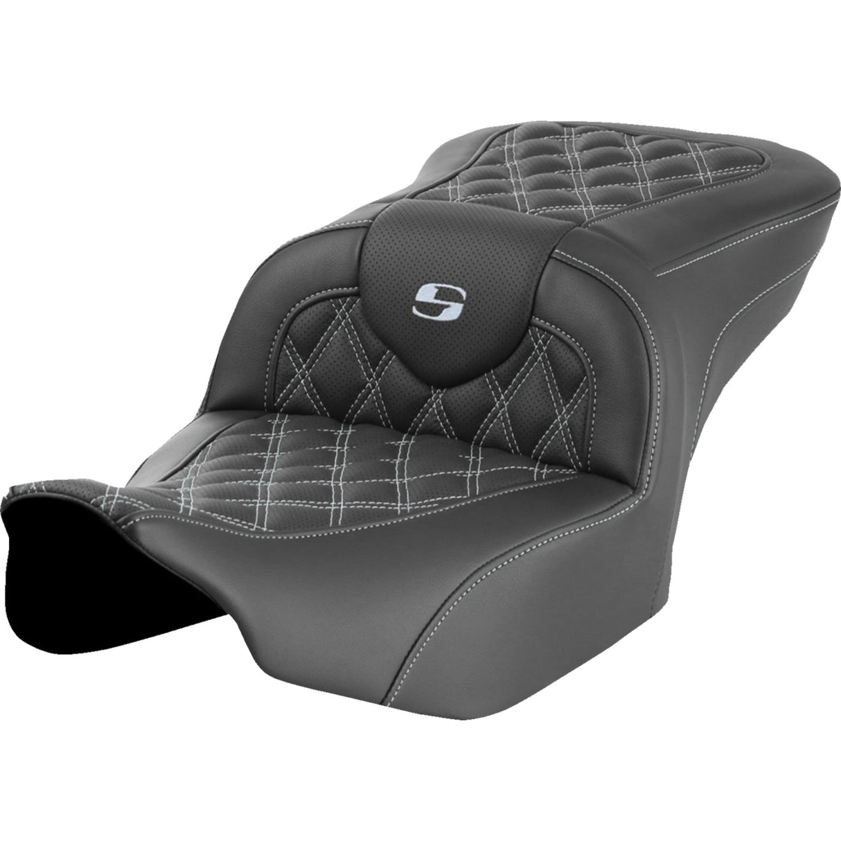 Saddlemen Roadsofa™ Lattice Stitch Seat Without Backrest Silver Stitch - 823-07-18205 For Harley Touring 2023-2026
