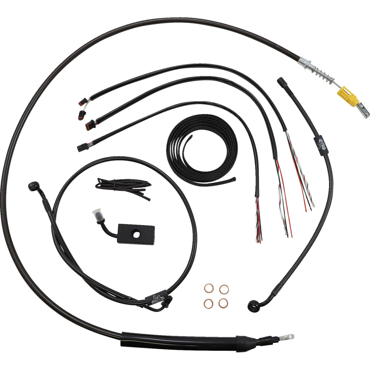 LA Choppers Complete Midnight Braided Handlebar Cable Brake Line Kit — Standard Quick Connect 18"-20" - LA-8155KT2-19M For Harley Softail 2018-2022