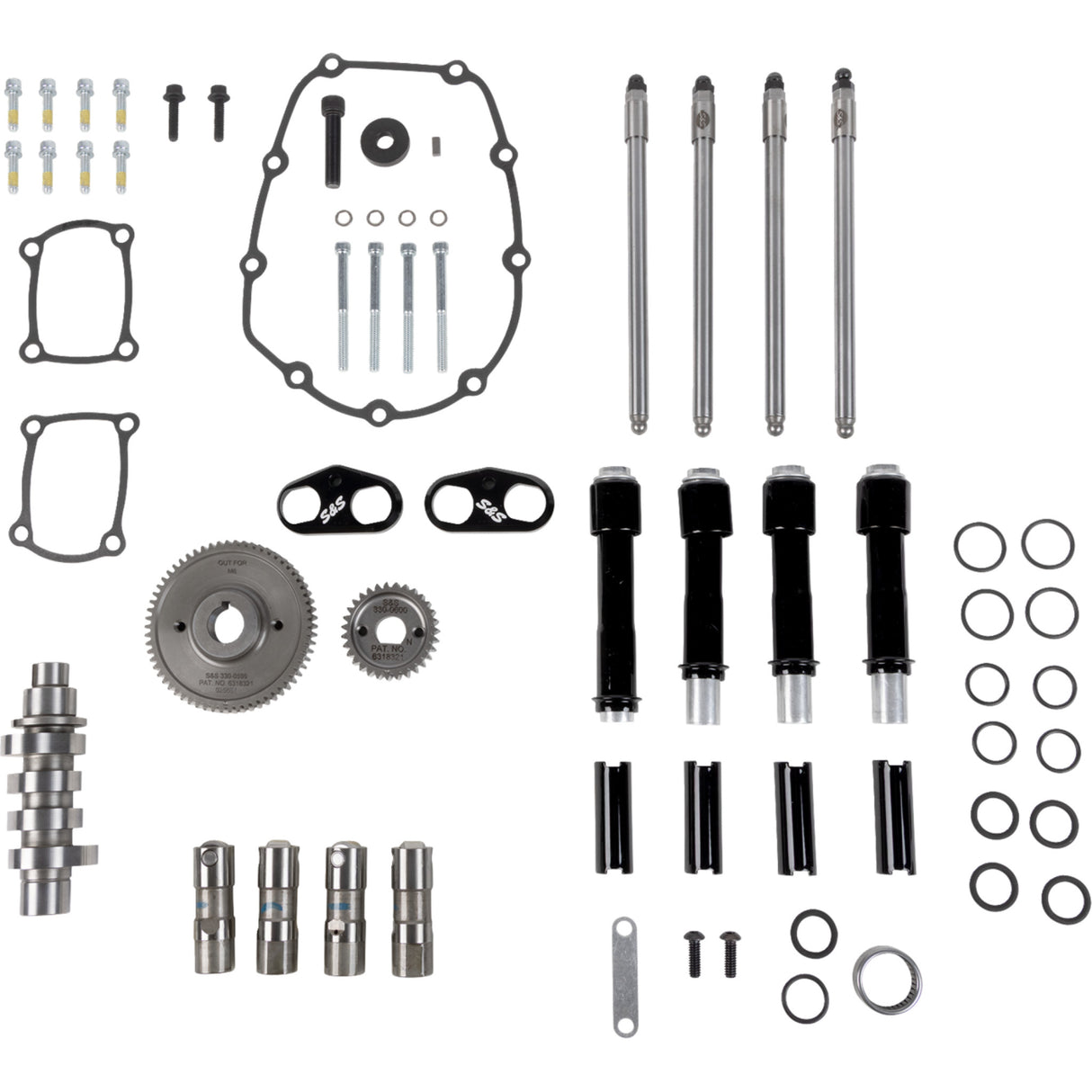S&S CYCLE 0925-1643 310-1412 496 Camshaft Kit with Pushrod Tubes Camshaft Kit - 496 Gear Drive - Black Pushrod Tubes - M8