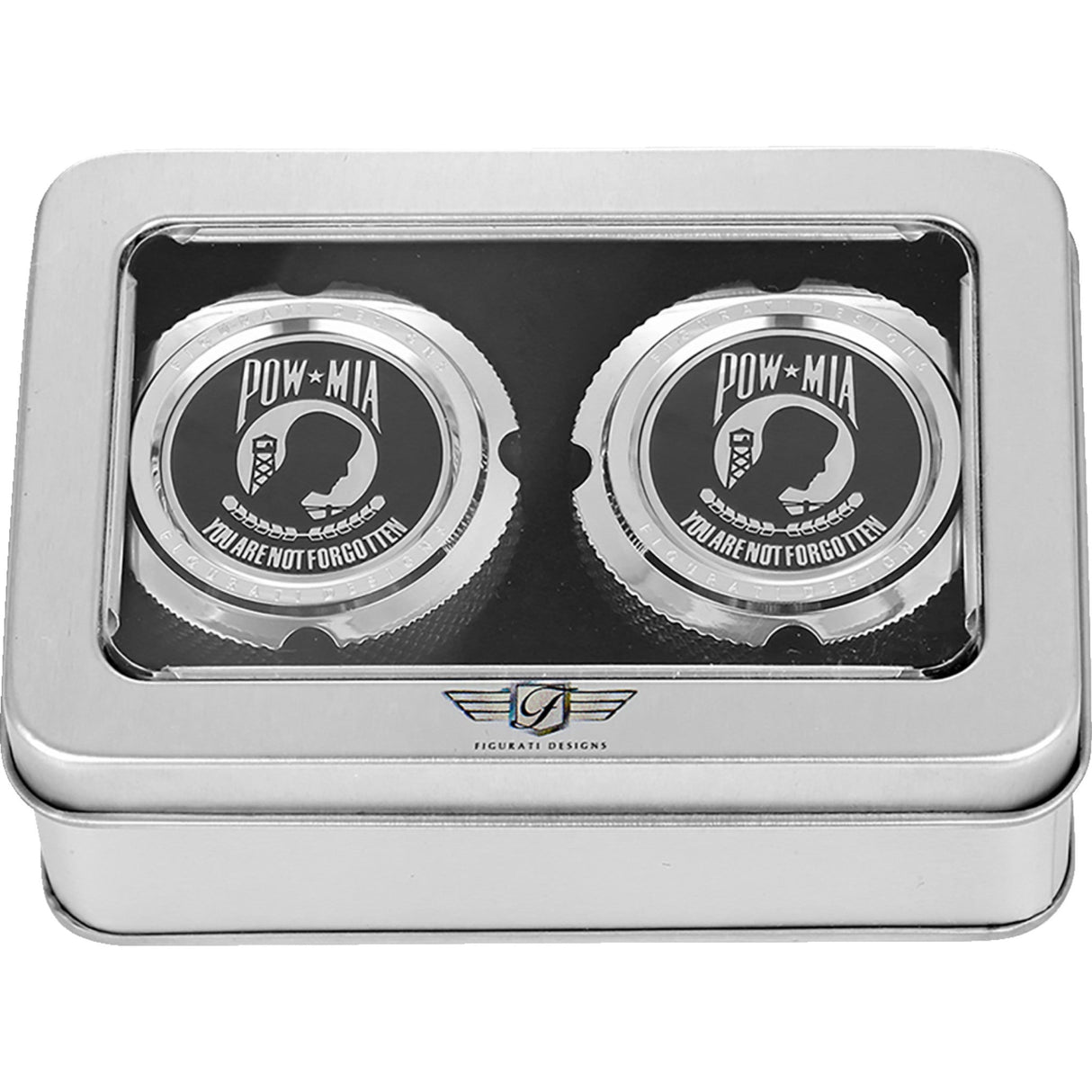 Figurati Designs Front Axle Nut Cover Front Stainless Steel POW MIA Silver - FD50-FAC-SS For Harley Motorcycles 2002-2022
