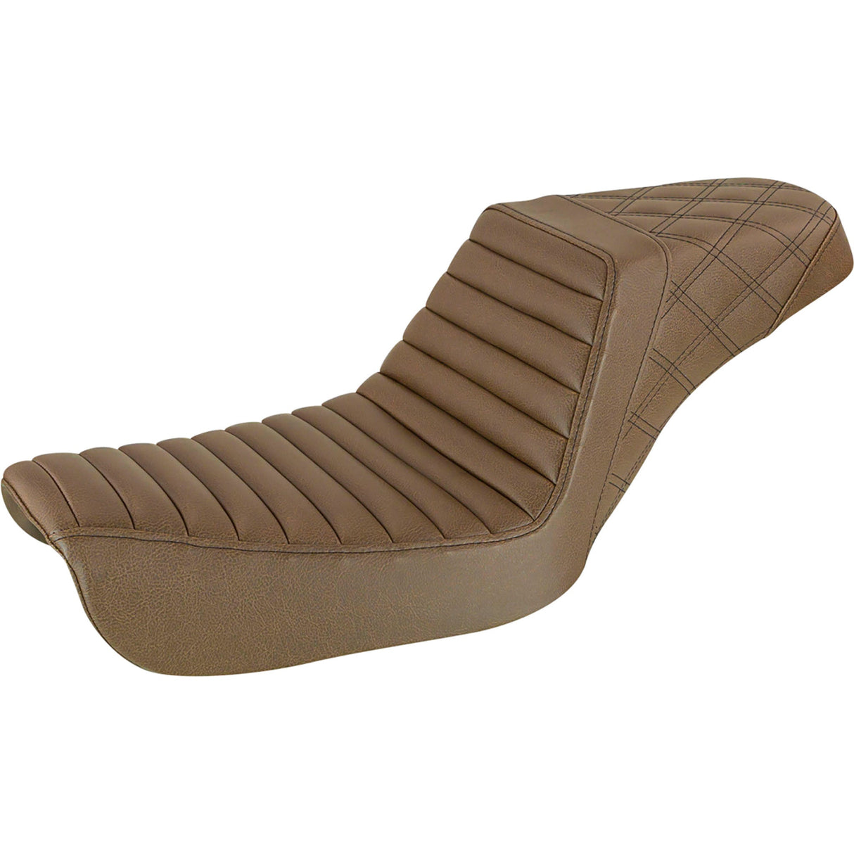 Saddlemen Step-Up Seat — Rear Lattice Stitch Front Tuck-N-Roll Brown - 804-04-176BR For Harley Dyna 2004-2005