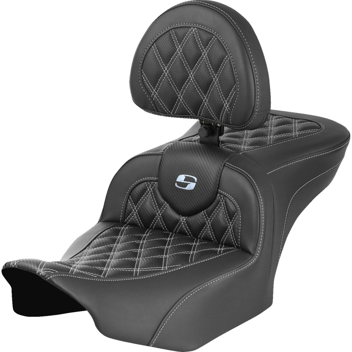 Saddlemen Roadsofa™ Lattice Stitch Seat With Backrest Carbon Fiber Silver Stitch - 823-07-206B5 For Harley Touring 2023-2026
