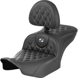 Saddlemen Roadsofa™ Lattice Stitch Seat With Backrest Carbon Fiber Silver Stitch - 823-07-206B5 For Harley Touring 2023-2026