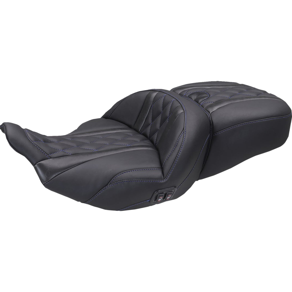 MUSTANG 0801-2318 89410SB Heated Super Touring One Piece 2-Up Seat deluxe diamond - sky blue stitch - flt/flh '23-'25
