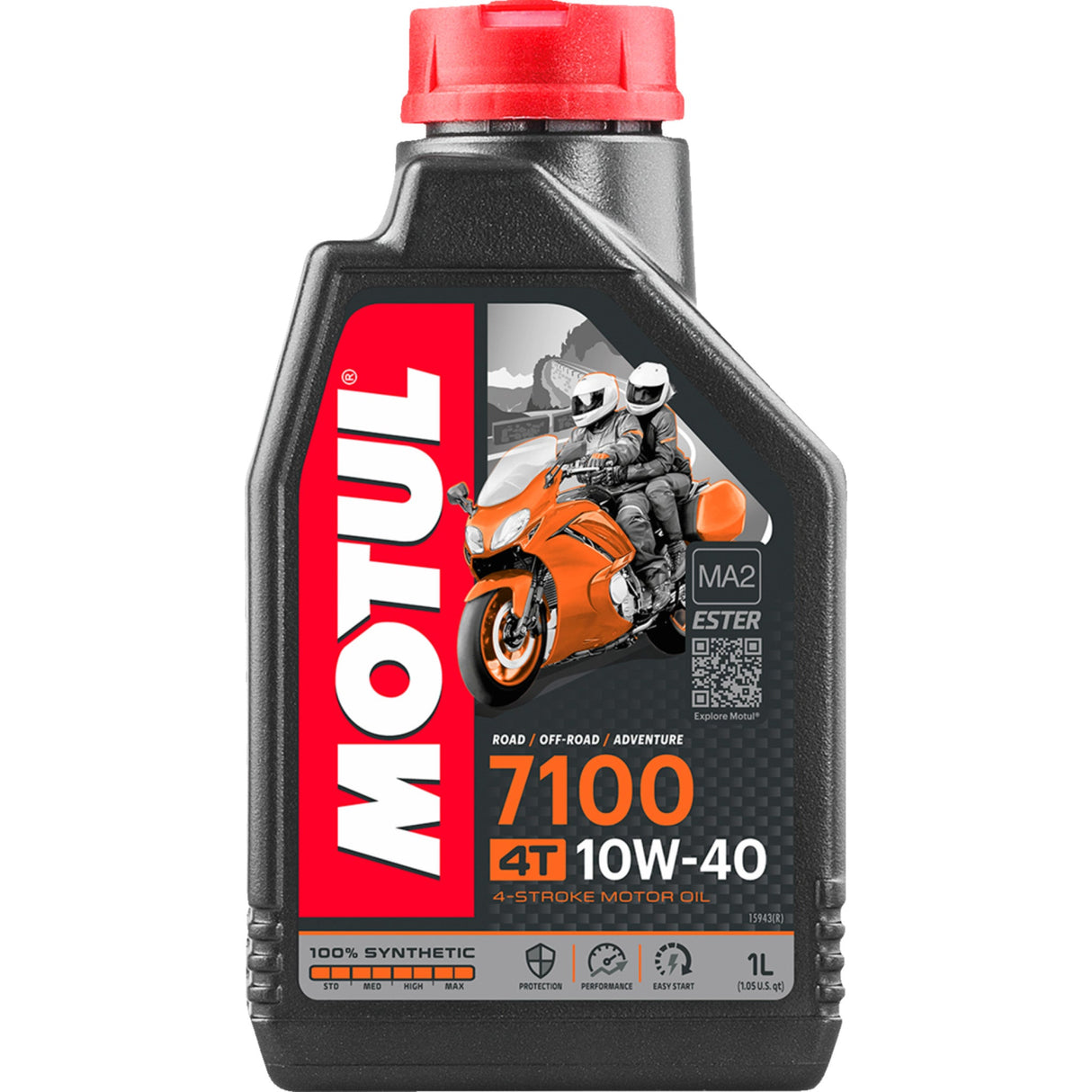MOTUL 3601-0064 104091 7100 Synthetic 4T Engine Oil 7100 4T Synthetic Oil - 10W-40 - 1L